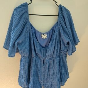 ARULA Crinkled Blue Peplum Blouse Size 18-20